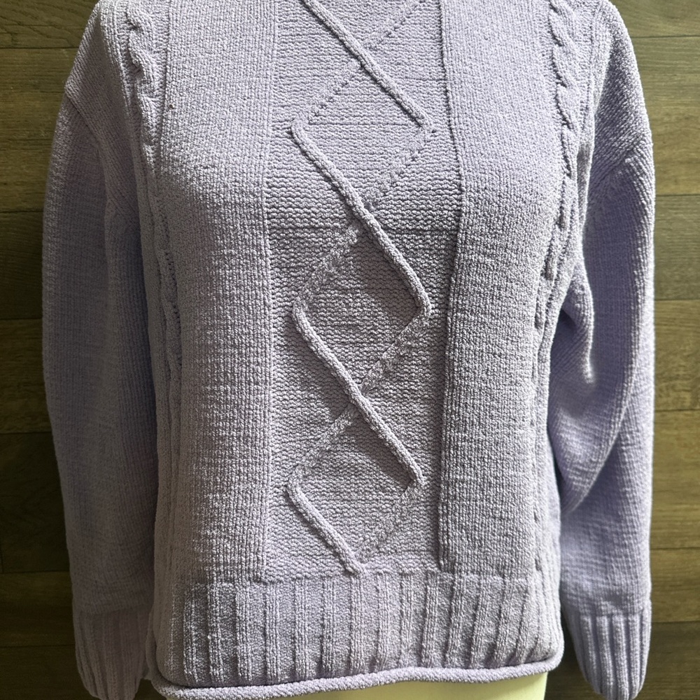 Link Lavender Diamond Cable Crewneck Sweater